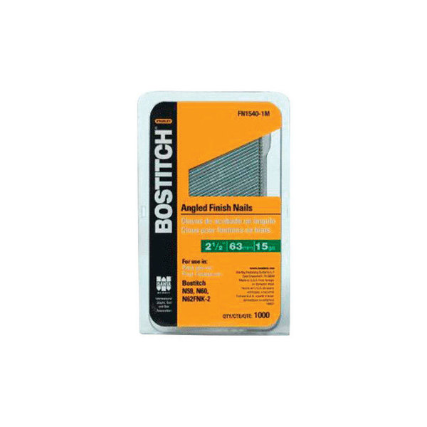 Bostitch Collated Finishing Nail, 2-1/2 in L, 15 ga, Coated, Offset Round Head, Angled FN1540-1M